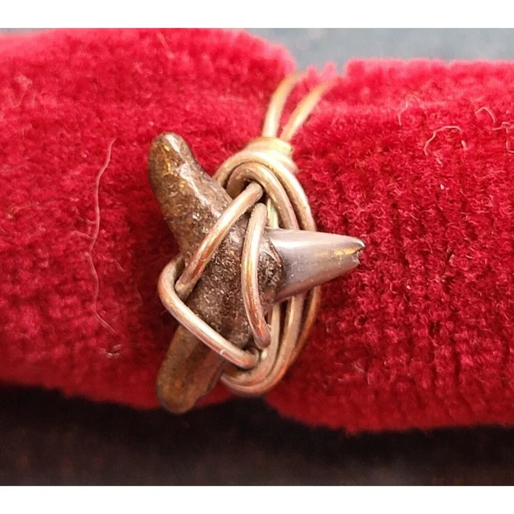 Wire Wrapped Ocean Shark Tooth Ring Handmade Dainty Beach Ring